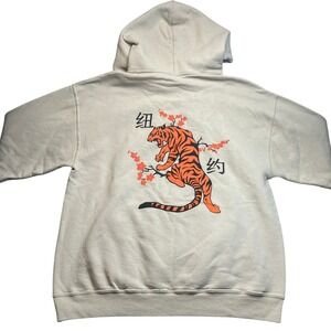 Artist Union Hoodie Mens Large Japanese Tiger Cherry Blossom Pull Over AOP